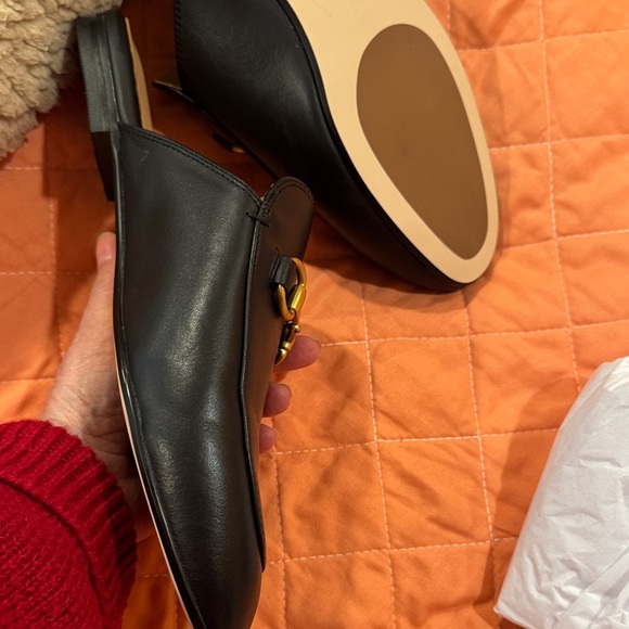 Quince Black Leather Mules with Gold Accents - Picture 5 of 9